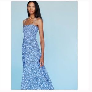 Reformation Nira Smocked Blue Floral Dress XS